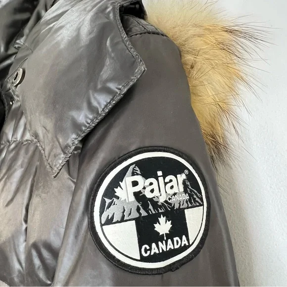 PAJAR Montreal grey green fur trim down parka winter coat M - Picture 10 of 15